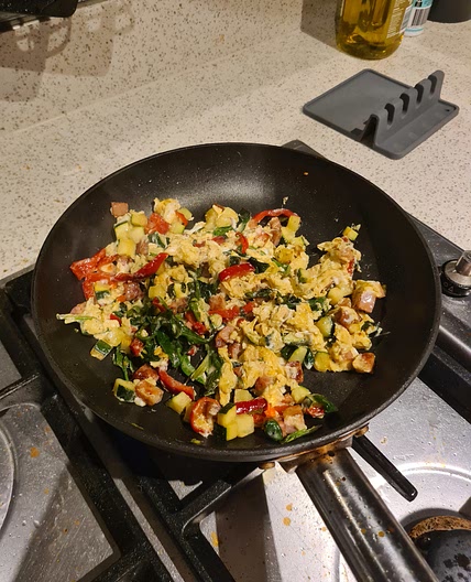 SPICY SCRAMBLED EGGS WITH CHORIZO