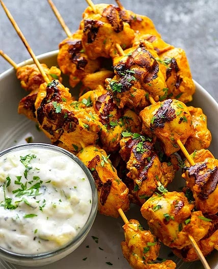 Spiced Chicken Skewers with Yogurt Cucumber Dip