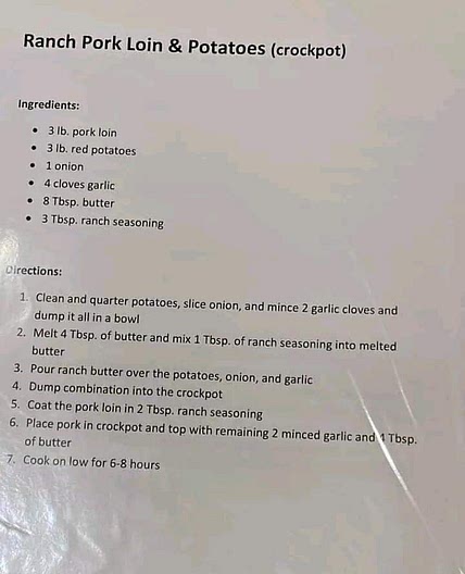 Crockpot Ranch Porkloins and Potatoes