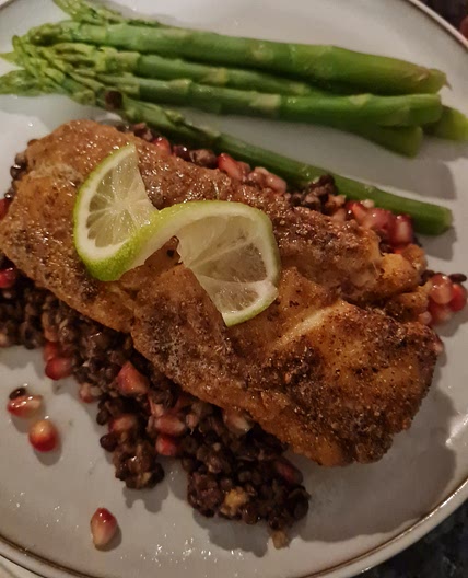 Healthy protein rich cod and lentils 