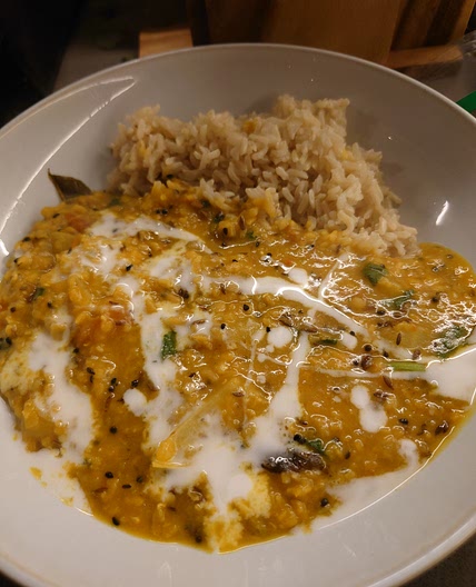 Red lentils dal with potato and fennel