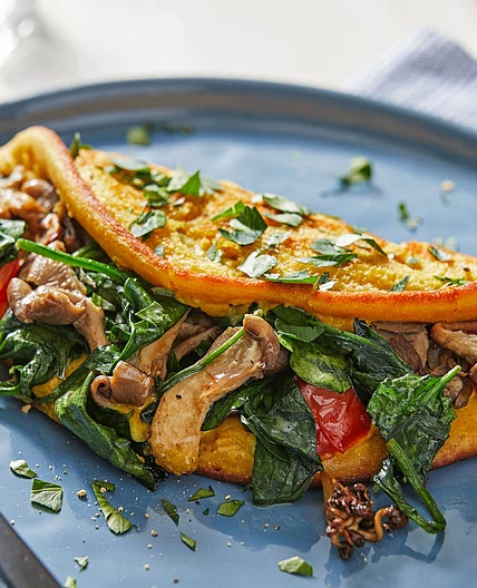 Chickpea Omelets With Mushrooms, Spinach and Tomato