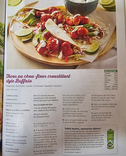 Tacos au choufleur croustillant style Buffalo