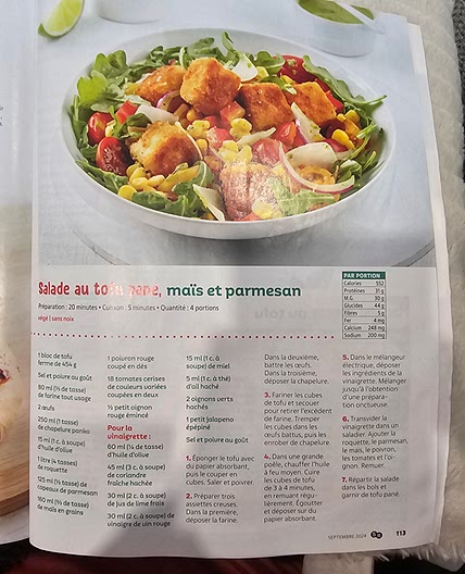 Salade au tofu pané, maïs et parmesan