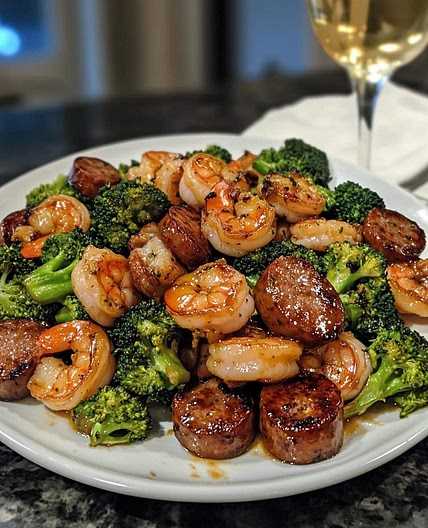 Honey Garlic Shrimp, Scallop, Sausage & Broccoli