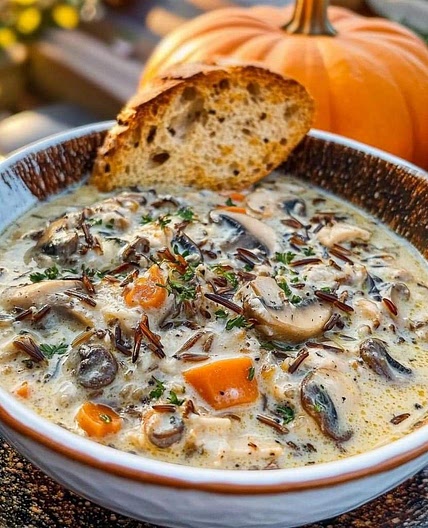 Garlic Parmesan Creamy Mushroom Chicken and Wild Rice Soup