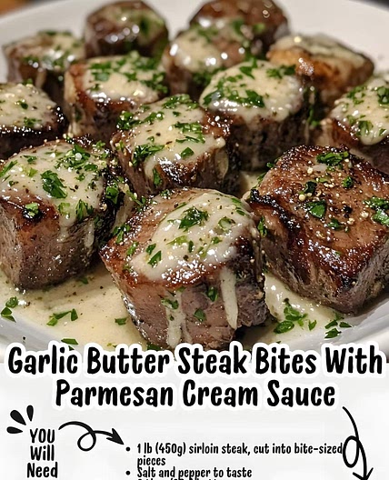 Garlic Butter Steak Bites with Parmesan Cream Sauce