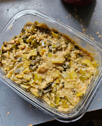 Fondue de poireaux, petoncles/saumon