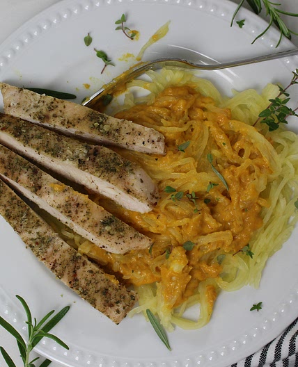 Creamy Pumpkin Alfredo Sauce on Spaghetti Squash Noodles
