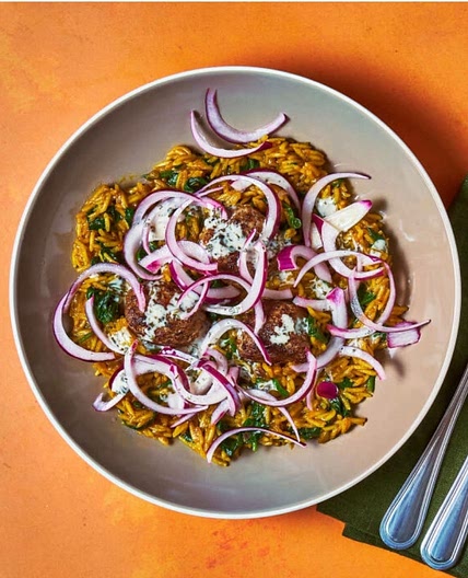 Gousto Lamb Meatball Biryani With Minty Mayo & Pickled Onions