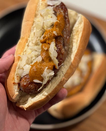 Air Fryer Brats with Mustard Brat Sauce