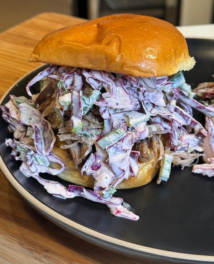 Coffee Pulled Pork Sandwich with Jalapeño Slaw