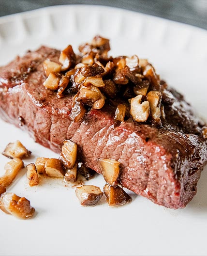 Grilled Flat Iron Steak with Shiitake Mushrooms