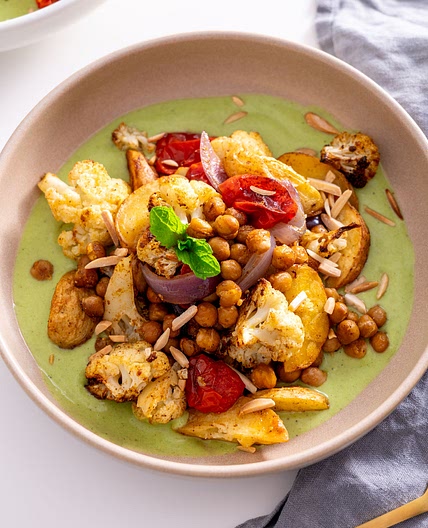 Curry Baked Veggies with Raita Sauce
