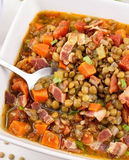Easy Stove Top Bacon Lentil Soup Recipe