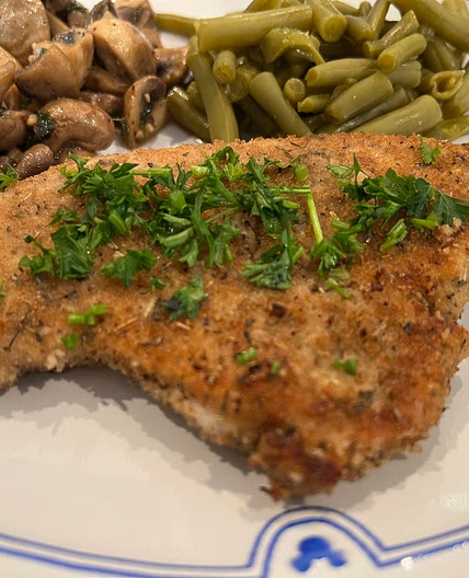 Herb-Breaded Turkey Cutlets with Mushrooms