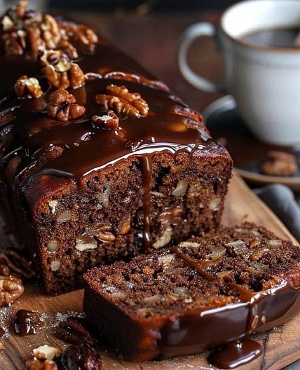 Date Coffee Loaf Cake with Walnuts and Rich Espresso Glaze
