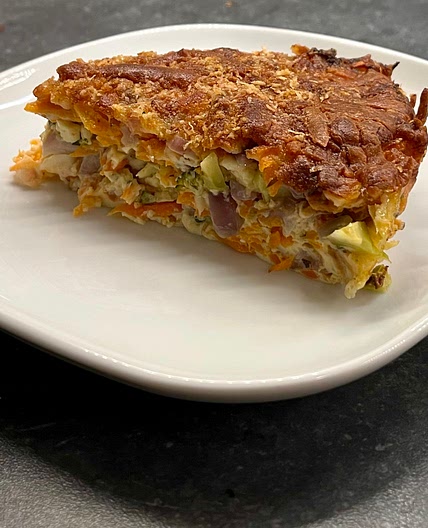 Broccoli, carrot and red onion crustless quiche