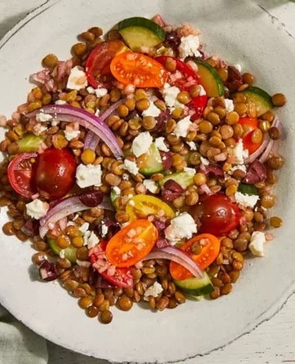 Lentil Salad with Feta, Tomatoes, Cucumbers & Olives