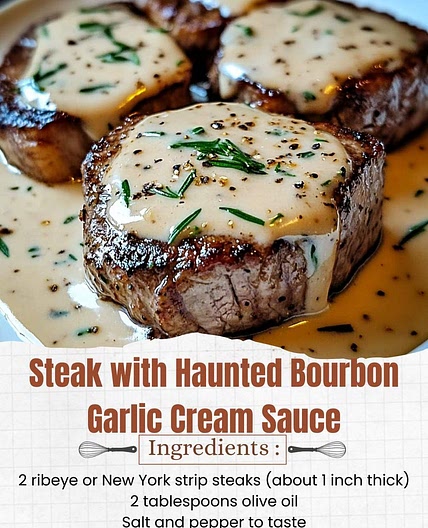 Steak with Haunted Bourbon Garlic Cream Sauce