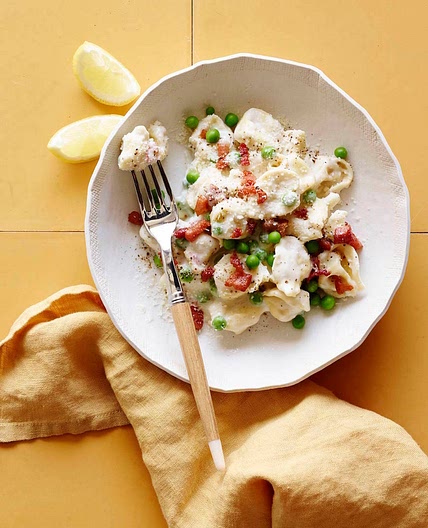 One-Pan Creamy Tortellini with Pancetta & Peas