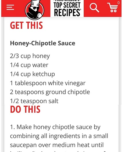 Top Secret Recipes' Copycat Chili's Honey-Chipotle Chicken Crispers Sauce