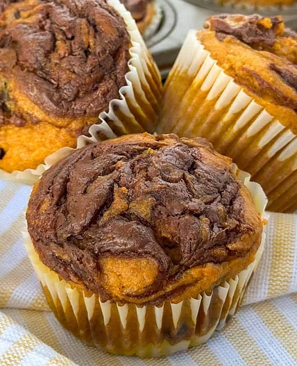 Pumpkin Nutella Chocolate Chip Muffins