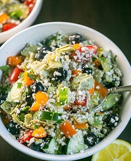 Greek Artichoke Cauliflower Rice Salad