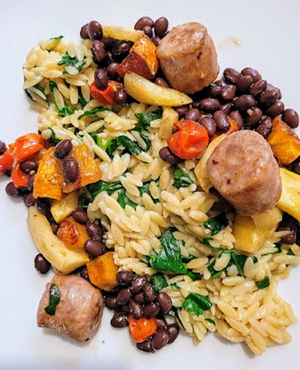 Squash, Black Bean, Orzo and Sausage