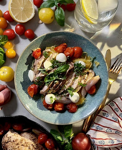Za'atar Chicken with Spaghetti Squash and Burst Tomatoes