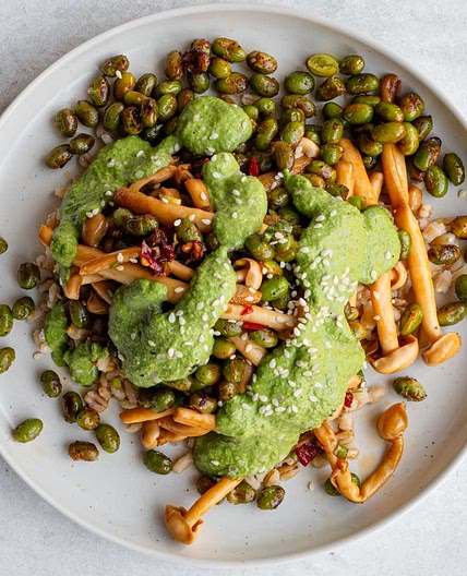 Roasted Edamame Bowl with Mushrooms