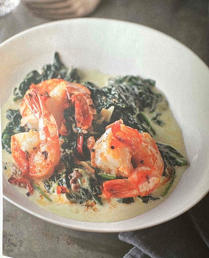 LEMON PRAWNS ON CREAMED SPINACH