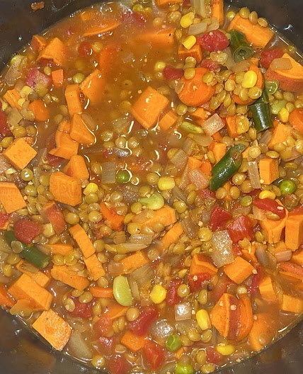 Moroccan Sweet Potato and Lentil Soup