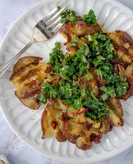 Crispy Smashed Potatoes with Garlic Herb Chimichurri