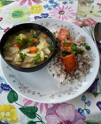 Grilled salmon with ponzu sauce