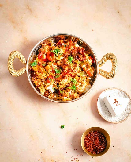 Menemen with Beyaz Peynir or Feta - Turkish Scrambled Eggs