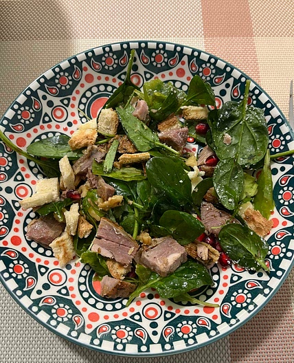 Turkey, Pomegranate, Spinach Salad