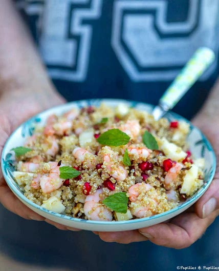 Salade de quinoa aux crevettes, pomme et menthe