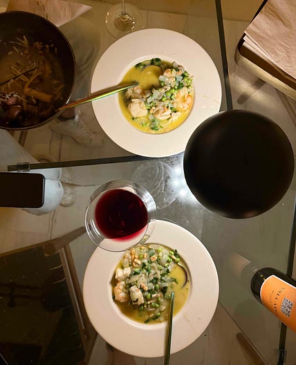 Vieiras con gambas y Leche de coco 