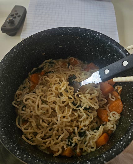 Pâte chinoises a la patate douce et au épinards