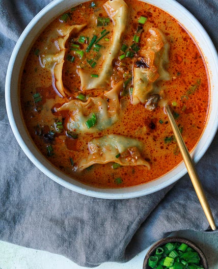 Thai red curry dumpling soup