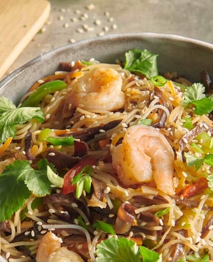Teriyaki-Garnelen mit Mun-Pilzen