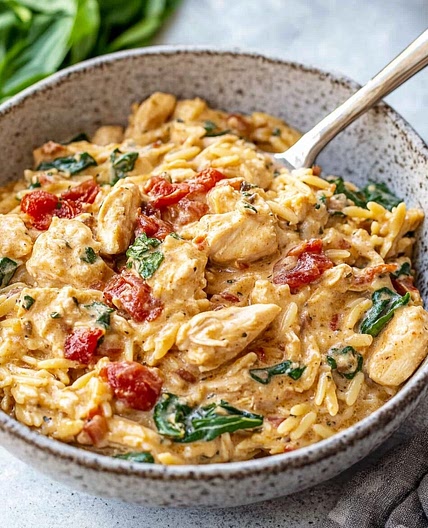 Slow Cooker Creamy Tuscan Chicken Orzo