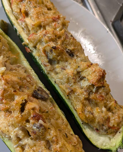 Pest Orzo Stuffed Zucchini boats