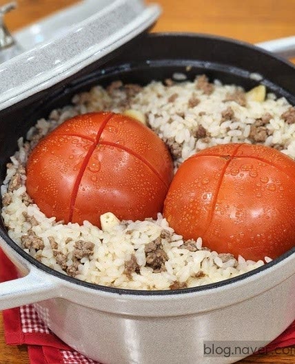 토마토솥밥 만들기 토마토밥 다진소고기 요리 스타우브 솥밥