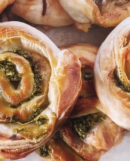 Homemade Pesto Pinwheels - Puff Pastry