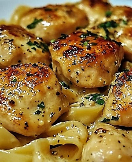 Buttriges Knoblauch-Hähnchen über Fettuccine