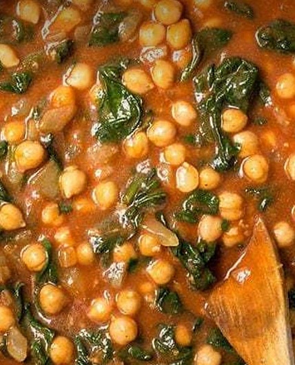 Curried Chick Peas w/ Spinach
