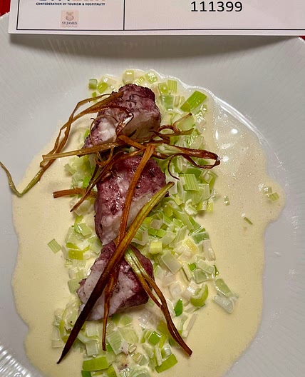 Poached monkfish with creamed leeks recipe