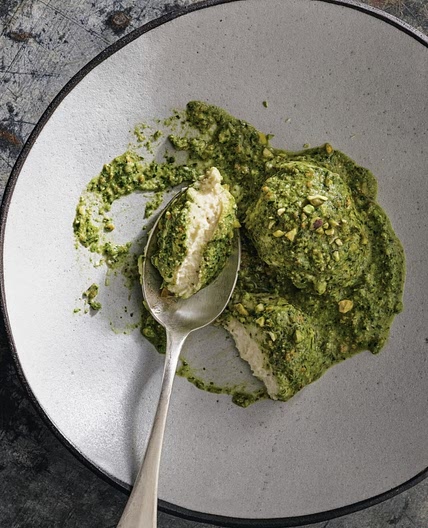 Ricotta Dumplings with Pistachio-Cilantro Pesto